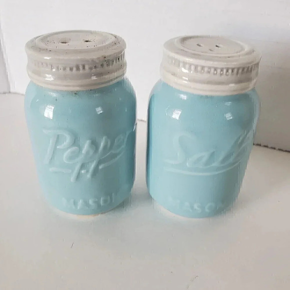 Vintage MASON JAR Salt & Pepper Shakers Baby Robin's Egg Blue Spring‎ Pastel - Picture 2 of 6